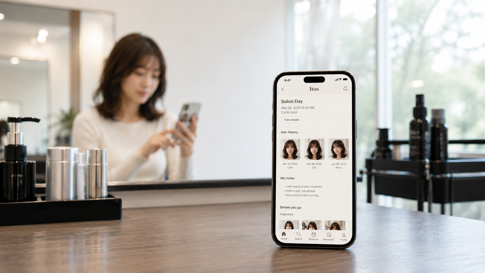 ItosのSalon Dayとヘア履歴を表示した画面